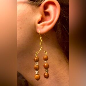 Handmade dangle earrings with wood beads